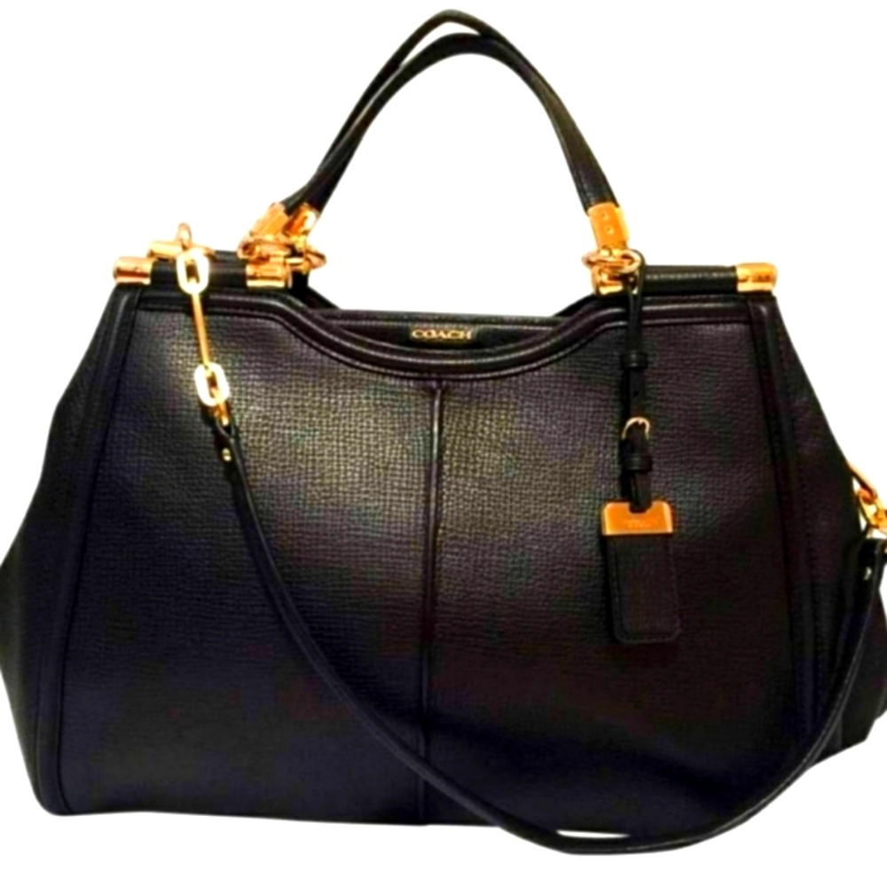 coach bags coach madison caroline textured parchment black leather large satchel